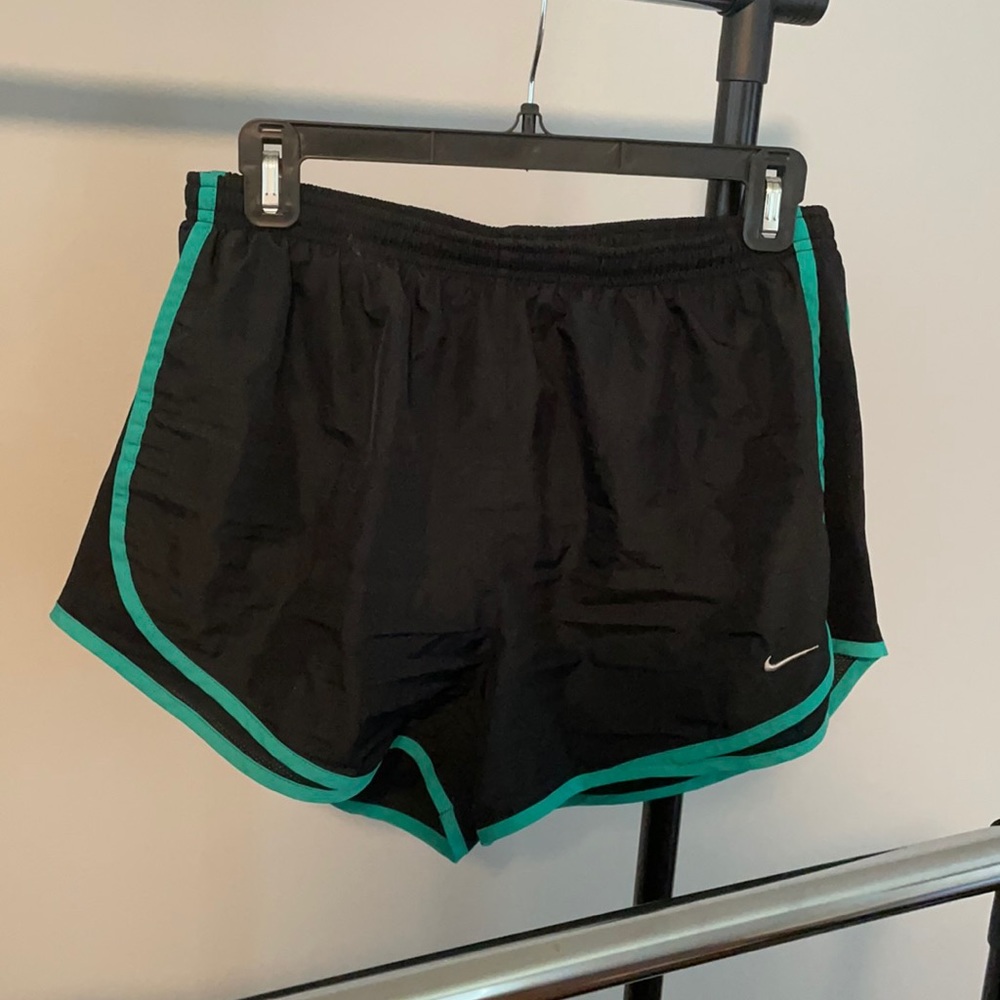 Nike black running shorts with green stripe size L